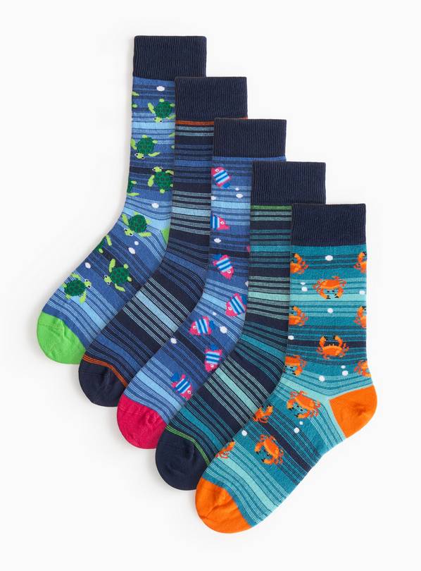 Nautical Themed Ankle Socks 5 Pack  9-12